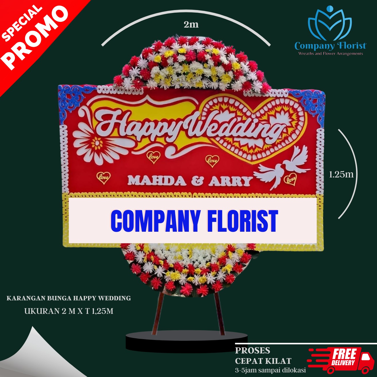 Papan Bunga Happy Wedding Elegan Modern – Company Florist